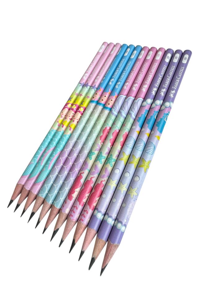 Faber-Castell Deniz Kızı Desenli Kurşun Kalem, 2B, 12'li Set, Pastel Renkli
