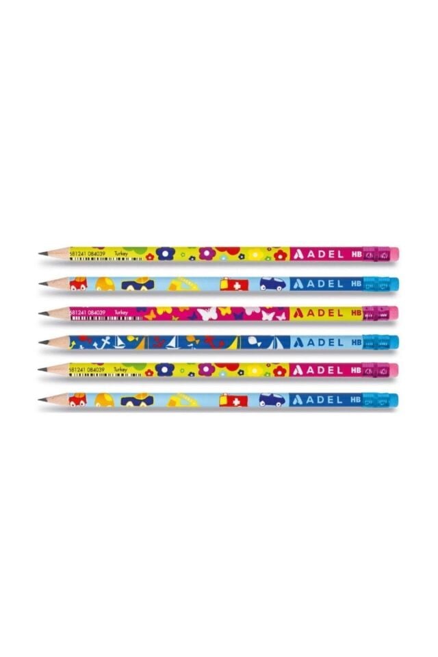 Adel Kids Desenli Yuvarlak Silgili Kurşun Kalem 6 Lı Paket (2031151001)