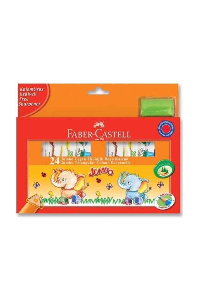 Faber-castell 5171123024 Jumbo Üçgen Beyaz Gövde Boya Kalemi, 24 Renk turuncu - Unisex