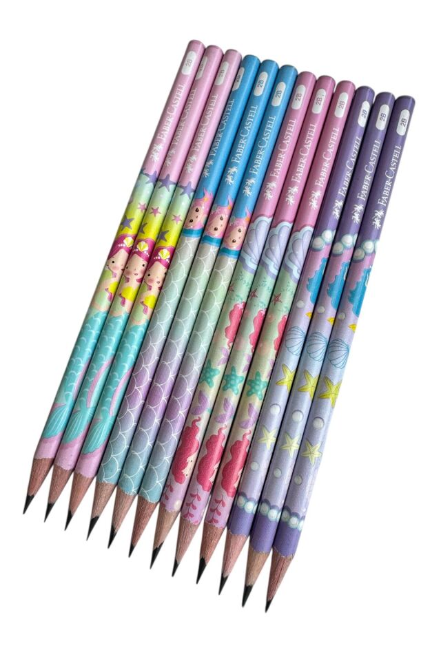 Faber-Castell Deniz Kızı Desenli Kurşun Kalem, 2B, 12'li Set, Pastel Renkli