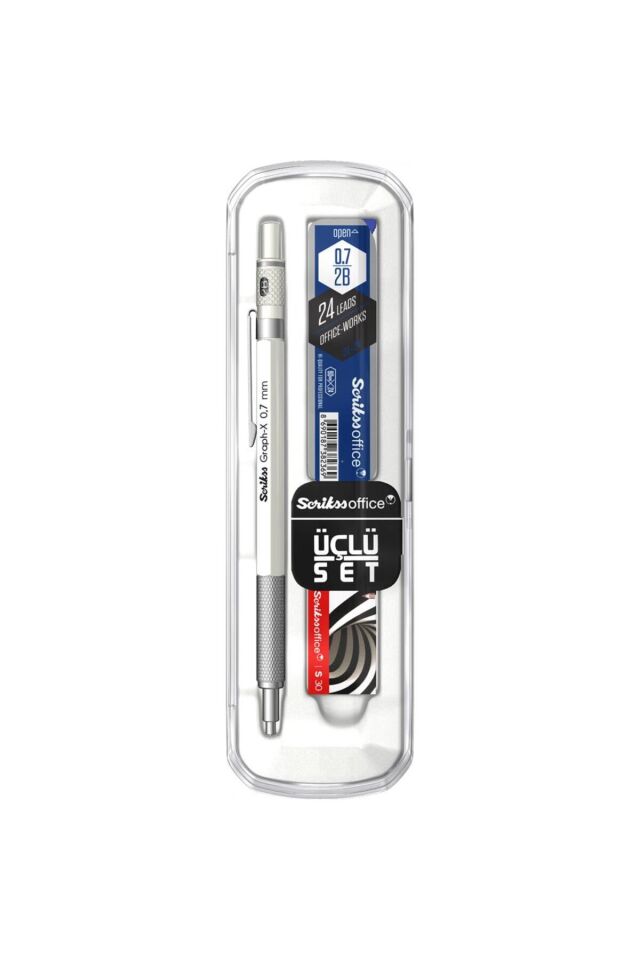 Graph-X 3'lü Set Mekanik Kurşun Kalem 0.7 mm Mat Beyaz Beyaz