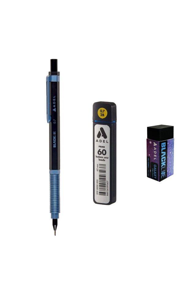 Blackline Metal Gövdeli Versatil Kalem 0.7 Mm MAVİ-SİYAH + Prıme 0,7 Uç 60'lı + Silgi