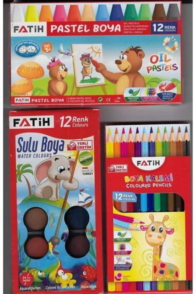 Okul 3 'lü Boya Seti -12'li Kuru Boya + 12'li Pastel Boya + 12'li Sulu Boya