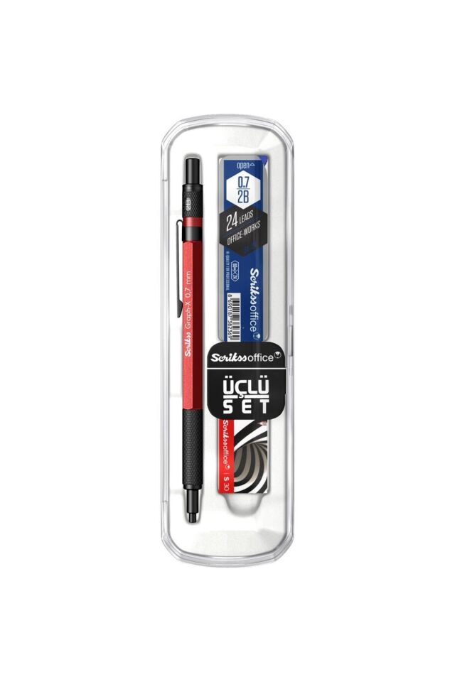 Graph-X 3'lü Set Mekanik Kurşun Kalem 0.7 mm Kırmızı