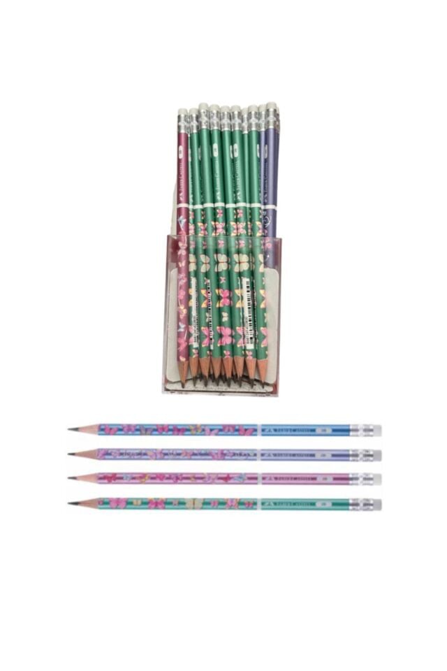 Faber Kelebek Silgili 2B Yuvarlak Kurşun Kalem 12 Li Paket (5244000049)