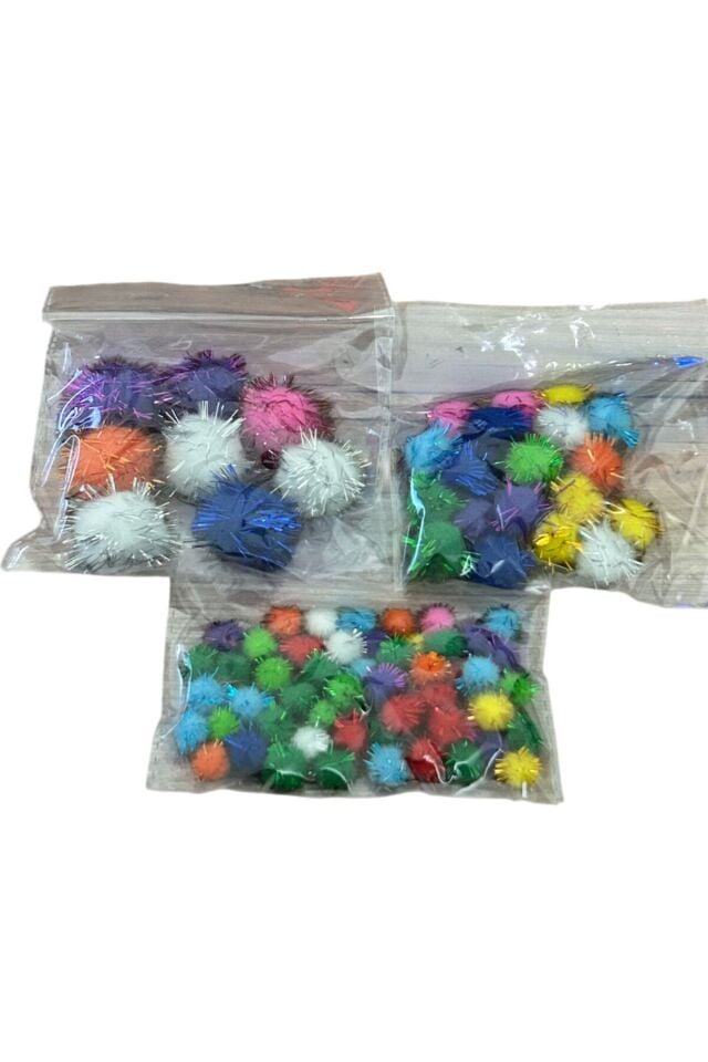 Simli Ponpon 30 Mm - 20 Mm - 10 Mm (78 adet) 3 PAKET FİYATIDIR....