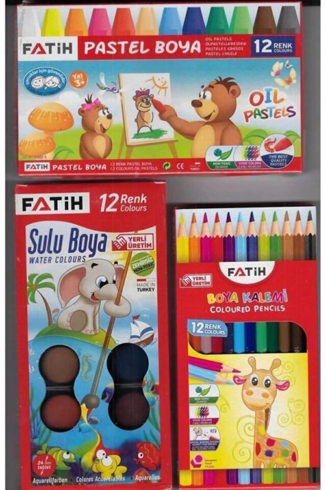 Okul 3 'lü Boya Seti -12'li Kuru Boya + 12'li Pastel Boya + 12'li Sulu Boya