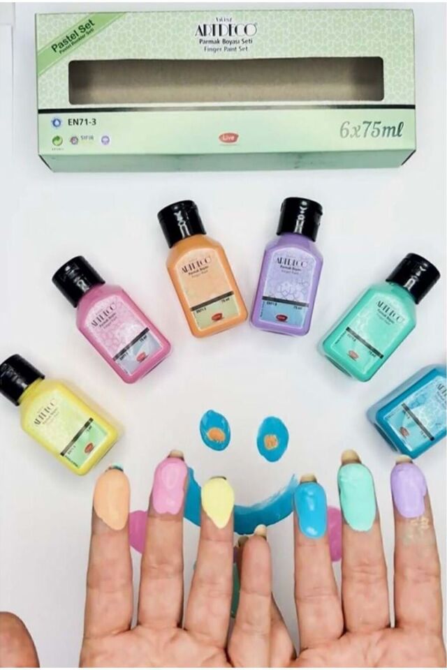 6*75 ml Pastel Renk Parmak Boya ( 6 Renk) PASTEL