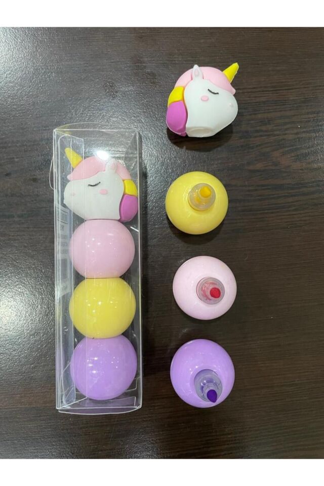 3 RENK UNICORN FİGÜRLÜ MİNİ FOSFORLU KALEM SETİ