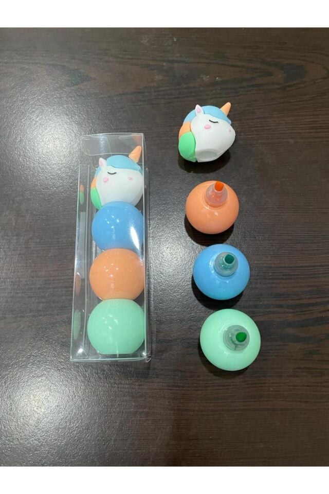 3 RENK UNICORN FİGÜRLÜ MİNİ FOSFORLU KALEM SETİ MAVİ